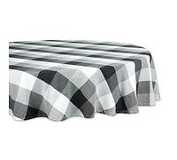 DII Tri-Color Check Collection 100% Cotton Tabletop, Tablecloth, 70" Round, Black