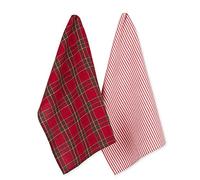 DII Vintage Christmas Tea Towels Decorative Holiday Kitchen Dish Towel Set, 18x28, Tartain Plaid & Thin Red Stripe, 2 Piece