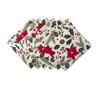 DII Woodland Holly Christmas Holiday Kitchen & Table Décor, Napkin Set, 20x20, Poinsettia & Christmas Greenery, 6 Count