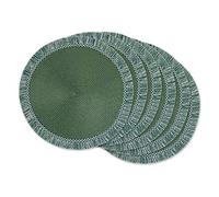 DII Woven Placemat Collection Round, 14.75" Diameter, Dark Green Fringe 6 Piece