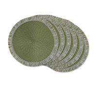 DII Woven Placemat Collection Round, 14.75" Diameter, Sage Fringe 6 Piece