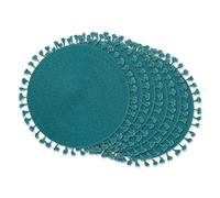 DII Woven Placemat Collection Round, 14.75" Diameter, Teal Tassel 6 Piece