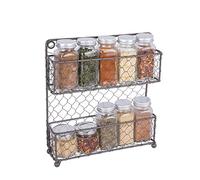 DII Z01446 Farmhouse Decorative Vintage Metal Chicken Wire Organizer for Kitchen Wall, Pantry, Cabinet or Counter, 2 Tier Spice Rack-Rustic