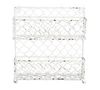 DII Z01926 Farmhouse Vintage Metal Chicken Wire Organizer for Kitchen Wall, Pantry or Cabinet, Antique Finish, 2 Tier Spice Rack-White