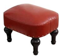 DiicMa Small Footstool Ottoman Leather Upholstered Footrest Wooden Foot Rest Stool Sofa Stool for Foot Rest for Living Room (Color : Red)