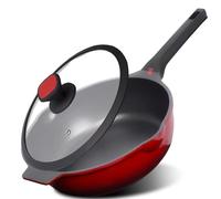 diig Frying Pan with Lid, 30 cm / 5 L Wok Pan, Non-Stick Die-Cast Aluminium Flat Pan, Saute Pan, Suitable for All Hobs Including Induction, Jewel Red