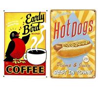 DiiliHiiri 2x1 Poster Metal Poster Advertisement Coffee and Hot Dog Advertising - 30 x 20 cm - Cafeteria Decoration Vintage Style | Decorative Announcements and Propaganda (2635-229-295)