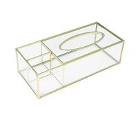 DIioee Gold Tissue Box Rectangular Clear Glass Paper Tissue Box for Home Tissue Dispenser Geometric Glass Tissue Box