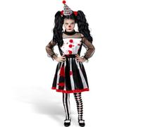 DIIQII Girls Scary Clown Costume: Black and White Bloody Jester Dress with Headband Leggings - Halloween Creepy Dress Up for Girls (Black White Clown, Medium(8-10Y))