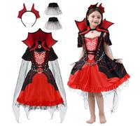 DIIQII Halloween Vampire Costume for Girls: Scary Vampire Dress Up Outfit - Vampiress Queen Costume for Themed Parties Halloween Cosplay