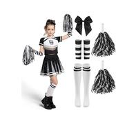 DIIQII Skeleton Cheerleader Costume for Girls - Scary Bad Spirit Halloween Outfit - Dead Cheer Skull Scary Outfit with Pom Poms & Accessories (Skeleton, Large (10-12Y))