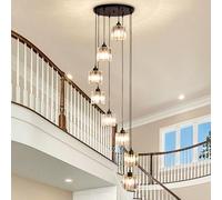 diisunbihuo Black High Ceiling Staircase/Stairwell Chandelier, Long Drop Spiral Crystal Pendant Light, 8-Light E26, Height Adjustable, Canopy 15.7", Bulbs Not Included