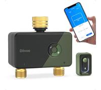 Diivoo WiFi Sprinkler Timer 2 Zone, Garden Hose/Tap Timer with Brass Inlet & Outlet, Programmable Automatic Water System with Rain Delay, Manual/Auto Mode, Outdoor Irrigation Controller for Lawn