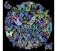 DiiWmme 100PCS Holographic Butterfly Stickers, Waterproof Glitter Transparent Decals for Scrapbooking, Journals, Laptops, Water Bottles - Ideal for Gifts, DIY Crafts and Holiday Decorations