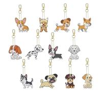 DiiWmme 12 Pcs Diamond Painting Keychain Kits, 5D Double Sided Cat Animal Designs, DIY Rhinestone Art Craft Keyrings for Adults Kids Beginners, Bag Charm Decor (Dog Variety)