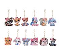 DiiWmme 12 Pcs Diamond Painting Keychain Kits, 5D Double Sided Cat Animal Designs, DIY Rhinestone Art Craft Keyrings for Adults Kids Beginners, Bag Charm Decor (Pink Cute Animal)