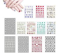 DiiWmme 12 Sheets Cute Nail Stickers for Kids and Girls, Tulip,Heart Self-Adhesive Nail Art Decals for DIY Home Party and Holiday Gifts (Multicolor B)