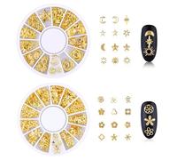 DiiWmme 2 Boxes of 3D Starry Sky Nail Nails, Star Moon Metal Nail Ornaments, Gold and Silver Nail gems, Suitable for Nail Art, DIY Crafts, Holiday Decoration and Gift Giving (A)