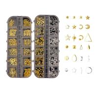 DiiWmme 2 boxes of 3D starry sky nail nails, star moon metal nail ornaments, gold and silver nail gems, suitable for nail art, DIY crafts, holiday decoration and gift giving (B)
