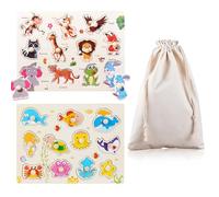 DiiWmme 2-Piece Wooden Jigsaw Puzzles for 1 2 3 Year Old Toddlers with storage bag, Montessori Learning Toys with Farm Animals, Educational Gifts for Boys and Girls (Christmas, Birthday) (A)