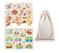 DiiWmme 2-Piece Wooden Jigsaw Puzzles for 1 2 3 Year Old Toddlers with storage bag, Montessori Learning Toys with Farm Animals, Educational Gifts for Boys and Girls (Christmas, Birthday) (B)