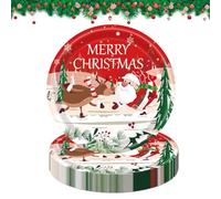 DiiWmme 20 Pcs Christmas Party Paper Plates 9 Inch Red Santa Elk Christmas Paper Plate Christmas Party Tableware for Christmas Party Supplies Table Decorations (A)