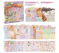 DiiWmme 20 Sets DIY 3D House Sticker Scene Kit, Creative Reusable Sticker Book for Adults and Kids, Stress Relief Therapy with 40 PET Stickers, 20 Miniature Cabins with 3 Tweezers (Sticker B)