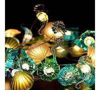 DiiWmme 2M 20LED Ocean String Lights Battery Operated, Seahorse Starfish Shell Fairy Lights for Indoor Outdoor Decor, Christmas, Bedroom, Party, Garden, Aquarium Wall (Blue)