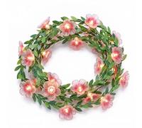 DiiWmme 2M Green Leaf Cherry Blossom Fairy Lights 20 LED,Battery Operated Flower String Lights for Bedroom Decor,Indoor Spring Christmas Decorations,Romantic Gift for Girls Room,Wedding,Party (Pink A)