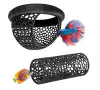 DiiWmme 2Pcs Floating Betta Hammock and Fish Tunnel Hideout Set, Aquarium Decor and Aquarium Cave for Betta Fish Accessories,Fish Hideout and Ornaments for Small Fish (Black 2 Pack)