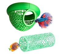 DiiWmme 2Pcs Floating Betta Hammock and Fish Tunnel Hideout Set, Aquarium Decor and Aquarium Cave for Betta Fish Accessories,Fish Hideout and Ornaments for Small Fish(Green 2 Pack)