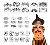DiiWmme 34Pcs Face Painting Stencils Kit, Reusable Halloween Body Makeup Templates for Kids and Adults, Party Supplies with Butterflies, Flowers, Crowns
