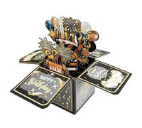 DiiWmme 3D Pop Up Birthday Card, Elegant Black Gold Gift Box, Unique Personalized Greeting Card for Mum, Dad, Wife, Husband, Daughter, Son (Black gold)