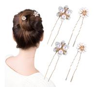 DiiWmme 4Pcs Flowers Hair Pins,U-Shaped Wedding Hair Accessories for Women, Bridesmaids, Prom and Party Updo Styling, Elegant Hair Clips for Bridal, Guest and Daily Use (Daisy)