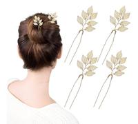 DiiWmme 4Pcs Gold Leaf Hair Pins,U-Shaped Wedding Hair Accessories for Women, Bridesmaids, Prom and Party Updo Styling, Elegant Hair Clips for Bridal, Guest and Daily Use (Leaf)