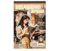 DiiWmme 50 Sheets Scrapbook Sticker Book, Coffee Week Sticker Book Pre-Cut Journaling Accessory Kit with Retro Street Motifs Reading Characters for Bullet Journal Diary DIY Crafts