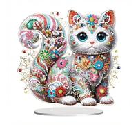 DiiWmme 5D Diamond Art Kit, DIY Diamond Painting Desktop Ornaments for Adults, Special Shaped Crystal Rhinestones Craft for Home Office Table Decor, Unique Stress Relief Gifts for Women Men (Cat)