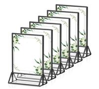 DiiWmme 6 Pack Acrylic Sign Holder, A6 Black Picture Frames Double Sided, Table Number Signs Wedding and Restaurant Menu Holders, 10.2x15.2cm Clear Acrylic Stands for Event and Photo Displays
