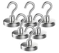 DiiWmme 6 Pack Heavy Duty Magnetic Hooks, 30lb Strong Neodymium Magnet Hangars, for Kitchen, Fridge, Office, Camping, 20mm Silver Suspenders for Walls, Ceiling, Metal Surfaces