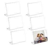 DiiWmme 6Pcs Acrylic Sign Holder, L Shape Price Tag Display Stand, Slanted Brochure and Photo Frame Holder for Restaurant Menu, Office Desk, Shopping Malls, Transparent Flyer Stand (4*6inch)