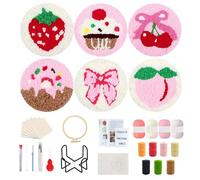 DiiWmme 6PCS Punch Needle Coaster Kit, DIY Embroidery Kit for Beginners Adults & Kids with Patterns, Yarn, Hoop, Tools, Complete Craft Kits for Home Decor and Gift Making (Style A)