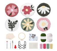 DiiWmme 6PCS Punch Needle Coaster Kit, DIY Embroidery Kit for Beginners Adults & Kids with Patterns, Yarn, Hoop, Tools, Complete Craft Kits for Home Decor and Gift Making (Style B)