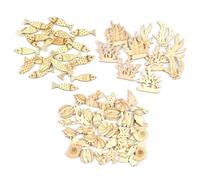 DiiWmme 75Pcs Unfinished DIY Wood Crafts to Paint with Hemp Rope, Creative Ocean Shapes for Holiday Decor, Party Favors and Gift Tags (Ocean)