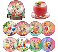 DiiWmme 8Pcs Butterfly Diamond Painting Coasters Kit with Holder, Floral DIY Gem Art for Adults Beginners, Non-Slip Cork Back Pads, Unique Gifts for Women & Home Decor (Summer Drink)
