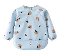 DiiWmme Baby Weaning Bib with Sleeves, Waterproof Washable Coverall for Feeding 0-24 Months, Long Sleeve Soft Bib with Large Pocket, Easy to Clean for Baby Led Weaning (Blue)