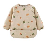 DiiWmme Baby Weaning Bib with Sleeves, Waterproof Washable Coverall for Feeding 0-24 Months, Long Sleeve Soft Bib with Large Pocket, Easy to Clean for Baby Led Weaning (Brown)