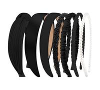 DiiWmme Beaded Non Slip Headbands for Women, 7 Pack Knotted Plastic Hairbands, High Cranial Top Fit, Fashion Elastic Hair Accessories, Perfect for Washing Face Daily Use (Black, One Size)