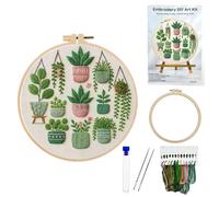 DiiWmme Beginner Embroidery Kit for Adults and Kids, Complete Starter Set with Step-by-Step Instructions, Hoop, Threads and Patterns to Learn Easy DIY Embroidery for The First Time (Hanging Plants)