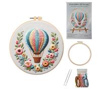 DiiWmme Beginner Embroidery Kit for Adults and Kids, Complete Starter Set with Step-by-Step Instructions, Hoop, Threads and Patterns to Learn Easy DIY Embroidery for The First Time (Hot Air Balloon)