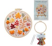 DiiWmme Beginner Embroidery Kit for Adults and Kids, Complete Starter Set with Step-by-Step Instructions, Hoop, Threads and Patterns to Learn Easy DIY Embroidery for The First Time (Autumn Leaf)